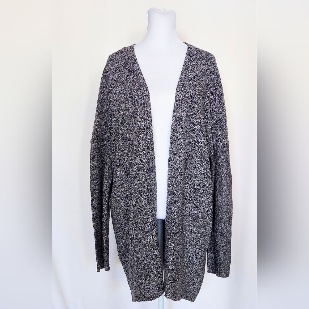 Philomena Petti New York Open Front Cardigan Sweater Black Gray Marble Large